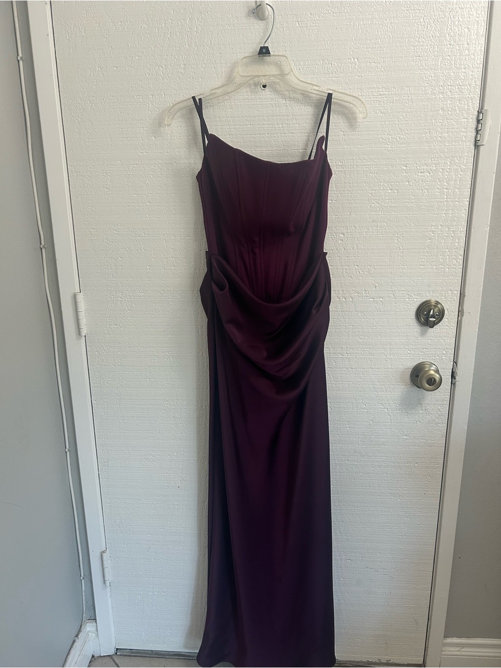 Betsy & Adam Wine Strap Dress with Draped Front